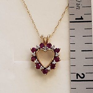 Ruby and Diamond Heart Pendant 14K with 18" Chain